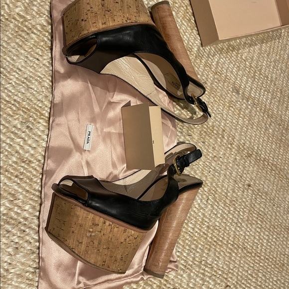 Prada leather black platform stacked heel - Picture 2 of 8